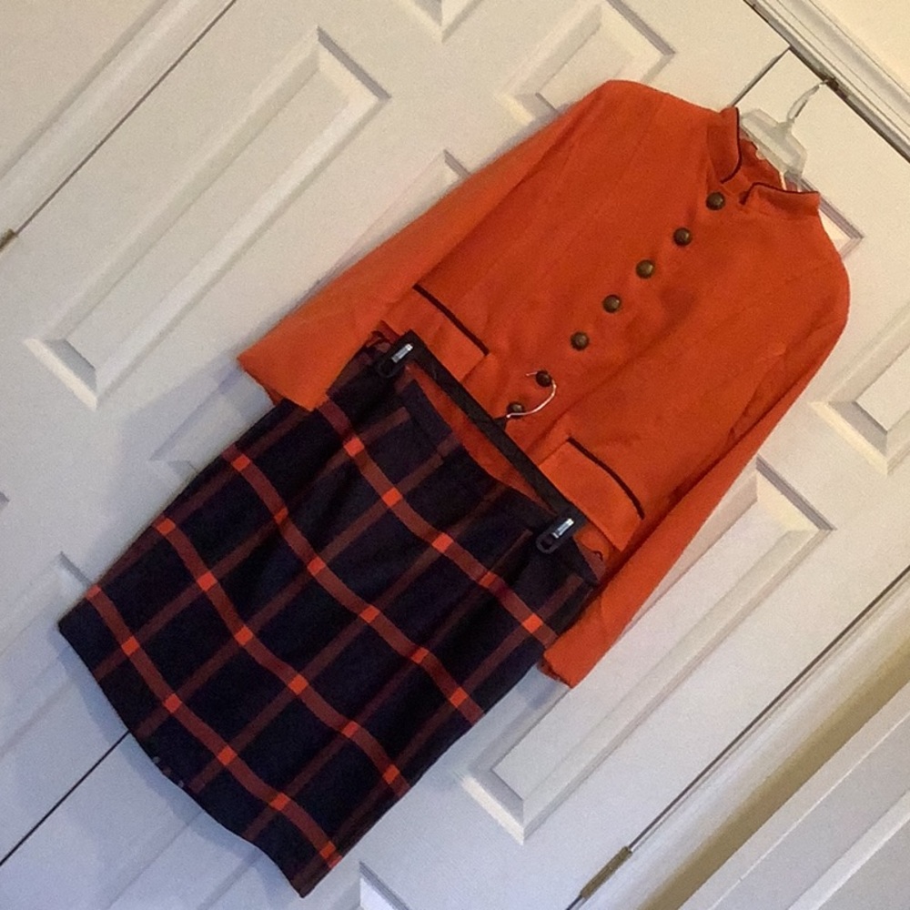 StyleWe Orange and 2-piece Black Skirt Suit